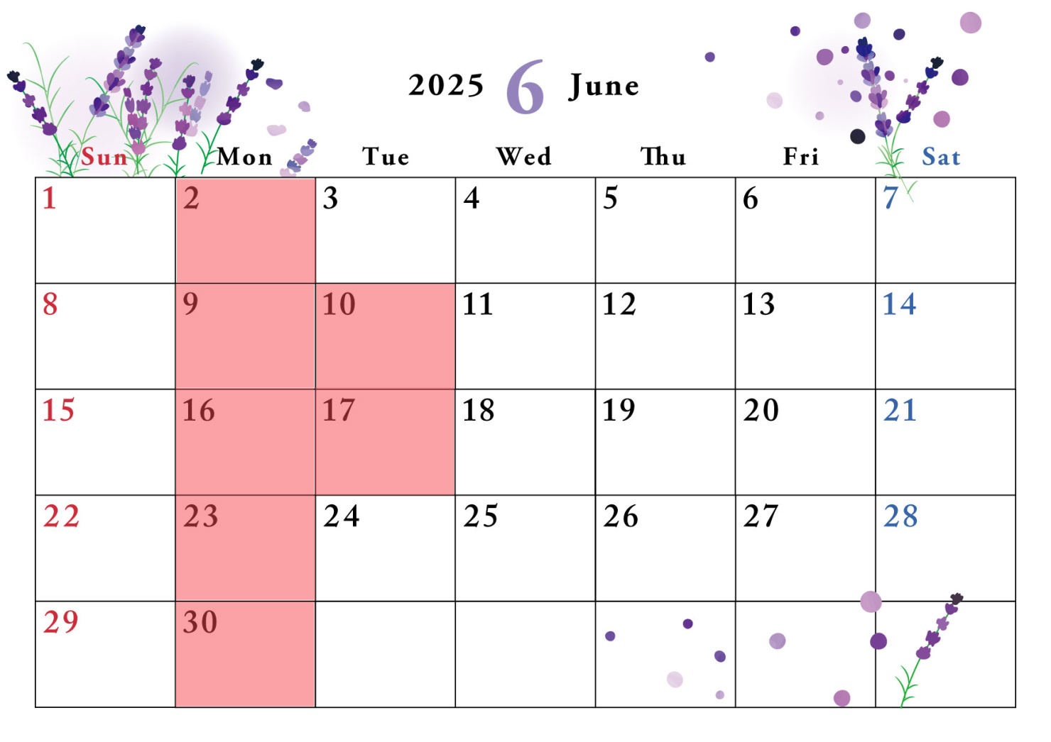 6月の定休日