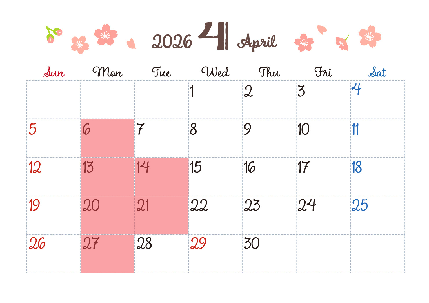 4月の定休日のお知らせ