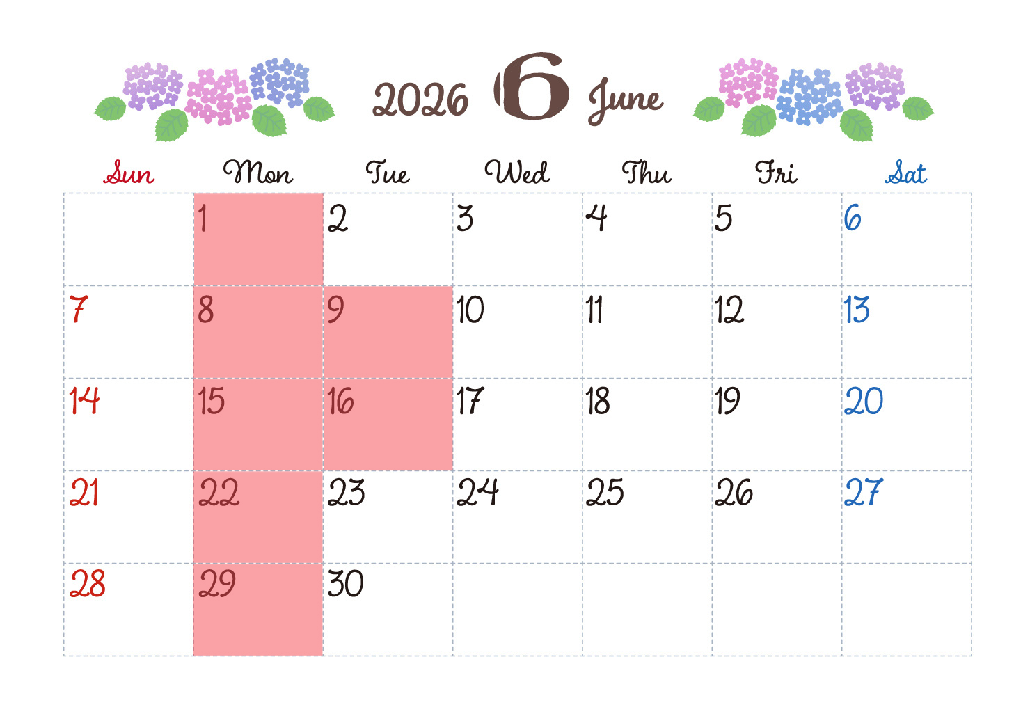 6月の定休日のお知らせ